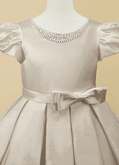 Azazie Jewel Flower Girl Dresses Frost Ball-Gown Pleated Matte Satin Dress image7