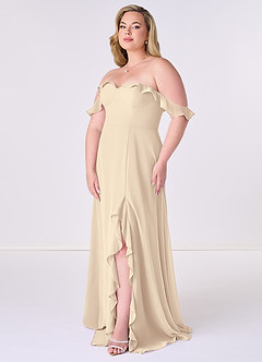 Barbie ♥ Azazie Jurken voor bruidsmeisjes Converteerbaar Jurk van Chiffon met A-Lijn Off the Shoulder Champagne image9