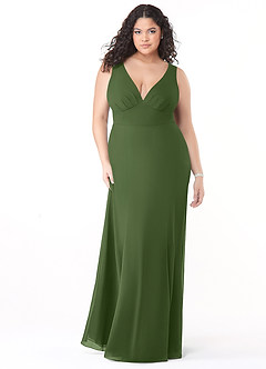 Azazie Christiana Bridesmaid Dresses Olive A-Line V-Neck Pleated Chiffon Dress image9