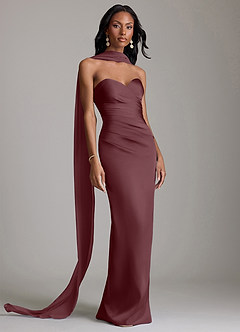 Azazie Sonora Vestidos de damas de honor Vestido de Sangrado de Satén Elástico de Corte Recto con Sin tirantes image9