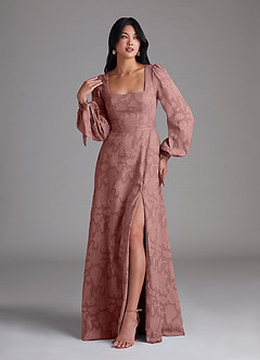 Azazie Leonia Robes de demoiselle d'honneur Robe Trapèze en Blumen-Burnout Manche longue Rose Poussiéreuse image4