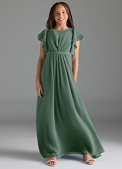Azazie Daphne Junior A-Linie Plissee Chiffon Kleid Eukalyptus image1