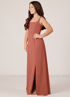 Azazie Renee Junior Clay A-Line Side Slit Chiffon Dress image3
