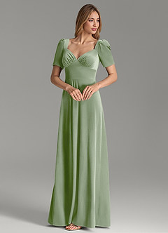 Azazie Alaya 신부 들러리 드레스 에이라인 스위트하트 네크라인 벨벳 바닥 길이 드레스 image3