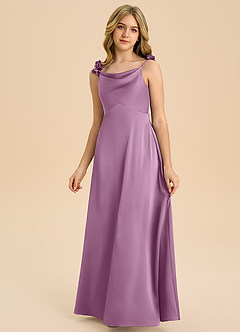 Azazie Gumdrop Junior Wisteria Empire Pleated Stretch Satin Dress image3