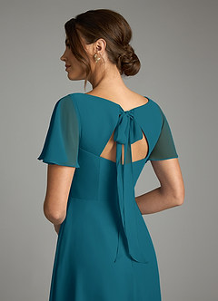 Azazie Kimber Bridesmaid Dresses Ink Blue A-Line Flounce Sleeve Chiffon Dress image8