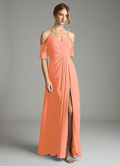 Azazie Dakota Bridesmaid Dresses Sunset A-Line V-Neck Pleated Chiffon Dress image3