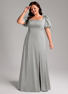 Azazie Fyona Bridesmaid Dresses Silver A-Line Pleated Stretch Satin Dress image4