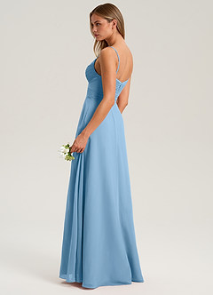 Azazie Terese Bridesmaid Dresses Steel Blue A-Line Pleated Chiffon Dress image5
