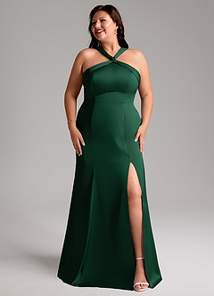 Azazie Rue Robes de demoiselle d'honneur Robe Trapèze en Satin extensible Plissée Vert Foncé image10