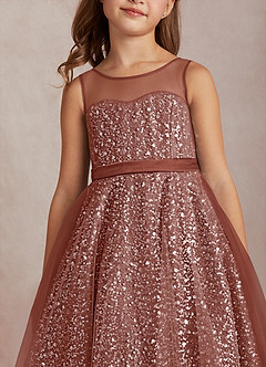 Azazie Siwa Flower Girl Dresses Auburn A-Line Beaded Tulle Dress image4