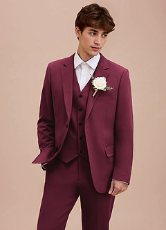 front Ethan Bourgondië Verfijnd geweven 3-delig pak