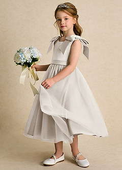 Azazie Serene Flower Girl Dresses Frost Ball-Gown Bow Matte Satin Dress image2