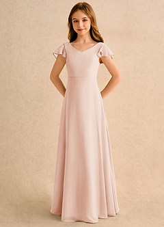 Azazie Nari Girls Formal Blumenmädchenkleider A-Linie mit ärmel Chiffon Kleid Englisches Rosa image6