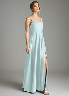 Azazie Elle Vestidos de damas de honor Vestido de Vidrio Marino de Satén Elástico de Corte en A con Plisado image4