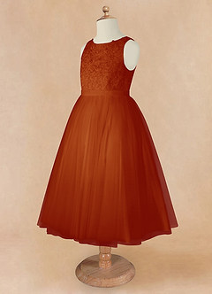 Azazie Calla Blumenmädchenkleider Ballkleid Spitze Tüll Kleid Paprika image9