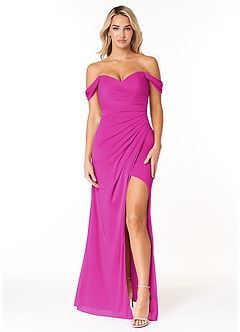 Azazie Tessa Bridesmaid Dresses Fuchsia Sheath Sweetheart Off-The-Shoulder Mesh Convertible Dress image1