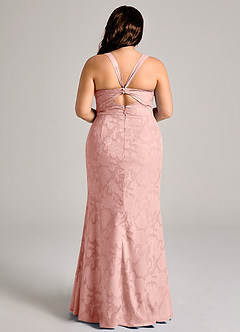 Azazie Mero 신부 들러리 드레스 쉬스 주름진 플로럴 번아웃 바닥 길이 드레스 image8