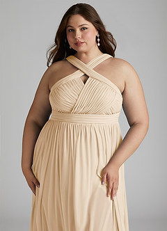 Azazie Hillian Abiti da Damigella Abito A-Line in Maglia con Scollo Halter a Pieghe Champagne image13