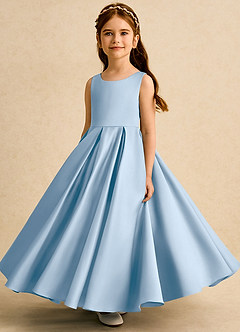 Azazie Pepper vestidos de niña de las flores Vestido de Azul Pálido de Satin Mate de Corte en A con Plisado image5