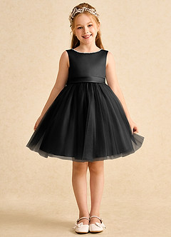 Azazie Jani Flower Girl Dresses Black A-Line Bow Tulle Dress image4