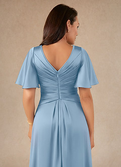 Azazie Emmeline Mère de la mariée Robes Robe Trapèze en Satin extensible Plissée Poudre Bleue image4