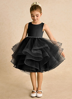 Azazie Tinie Blumenmädchenkleider Ballkleid Schleifen Tüll Kleid Schwarz image5