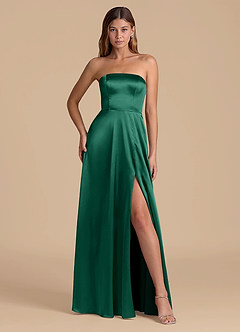 Azazie Wren Bridesmaid Dresses Emerald A-Line Strapless Metallic Satin Dress image4