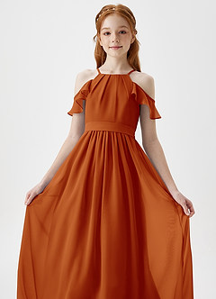 Azazie Chaya Junior Paprika A-Line Off the Shoulder Chiffon Dress image1