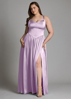 Azazie Francis Bridesmaid Dresses Frosted Lilac A-Line Corset Stretch Satin Dress image9