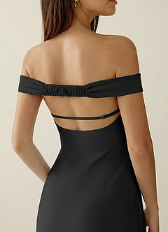 Gwendonme Black Satin Crystal Linen Prom Dress image6