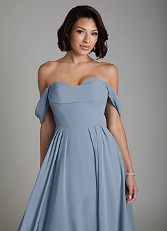 Azazie Loisa Abiti da Damigella Abito Convertibile A-Line in Chiffon Corsetto Blu Polveroso image5