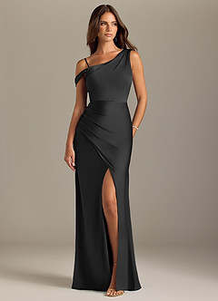 Azazie Madelyn Vestidos de damas de honor Vestido de Negro de Satén Elástico de Corte Sirena Convertible con Vestidos sin tirantes image8