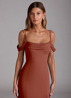 Azazie Callan Bridesmaid Dresses Auburn Mermaid Pleated Chiffon Convertible Dress image4