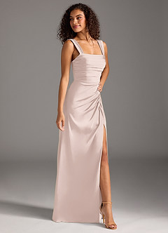 Azazie Jesaphine Bridesmaid Dresses Blushing Pink Sheath Bow Stretch Satin Dress image7
