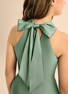 Azazie Doretta Junior Matcha A-Line Pleated Stretch Satin Dress image8