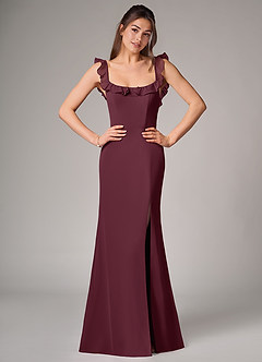Azazie Callie Bridesmaid Dresses Cabernet Mermaid Side Slit Chiffon Convertible Dress image1