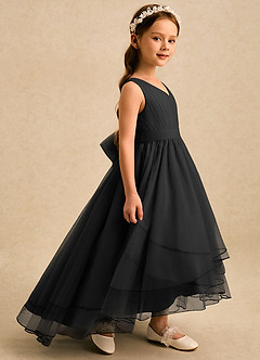 Azazie Seraphina vestidos de niña de las flores Vestido Negro de Tul de Corte en A con Plisado image5
