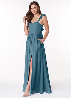 Azazie Metz At-home Try On Dresses Agave A-Line Sweetheart Ruched Chiffon Dress image4