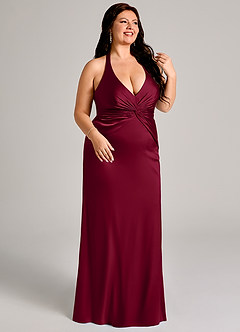 Azazie Valerie Abiti da Damigella Abito Sirena in Raso Elasticizzato Plissettato Borgogna image4