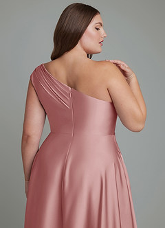 Azazie Melanie Jurken voor bruidsmeisjes Jurk van Stretch Satijn met A-lijn Off-shoulder Stoffige Roos image13