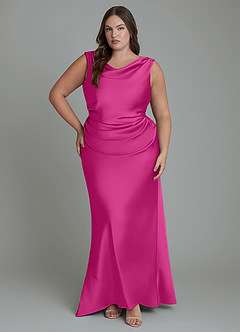 Azazie Kieryn Bridesmaid Dresses Fuchsia Mermaid Pleated Stretch Satin Dress image7