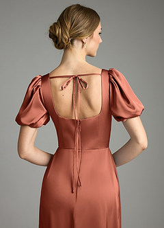 Azazie Fyona Bridesmaid Dresses Clay A-Line Pleated Stretch Satin Dress image2