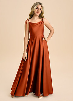 Azazie Popsy Junior Paprika A-Line Bow Stretch Satin Dress image8