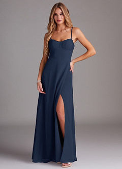 Azazie Breonna Final Sale Dark Navy A-Line Sweetheart Neckline Chiffon Dress image1