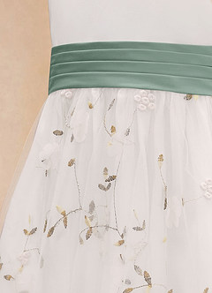 Azazie Pollie Flower Girl Dresses Ivory Silver Sage A-Line Bow Tulle Dress image14