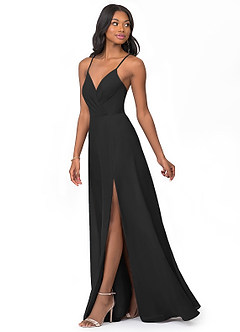 Azazie Everleigh Robes de demoiselle d'honneur Robe Trapèze en Mousseline de soie Plissé en cœur Noir image6