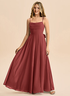 Azazie Bear Junior Terracotta A-Line Pleated Chiffon Dress image4