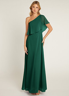 Azazie Lizzy Final Sale Emerald A-Line One Shoulder Chiffon Dress image1