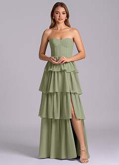 Azazie Faye Vestidos de damas de honor Vestido de Pistacho de Gasa de Corte en A con Escote de Corazón image6